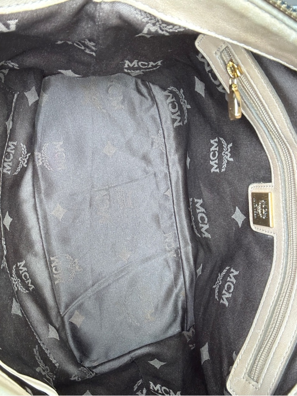 MCM Visetos Satchel Bag Cream Black Leather Trim Crossbody Medium Tote w/ COA - Picture 11 of 15